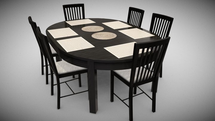 Furniture Dining Set Table and Chairs 3D Model
