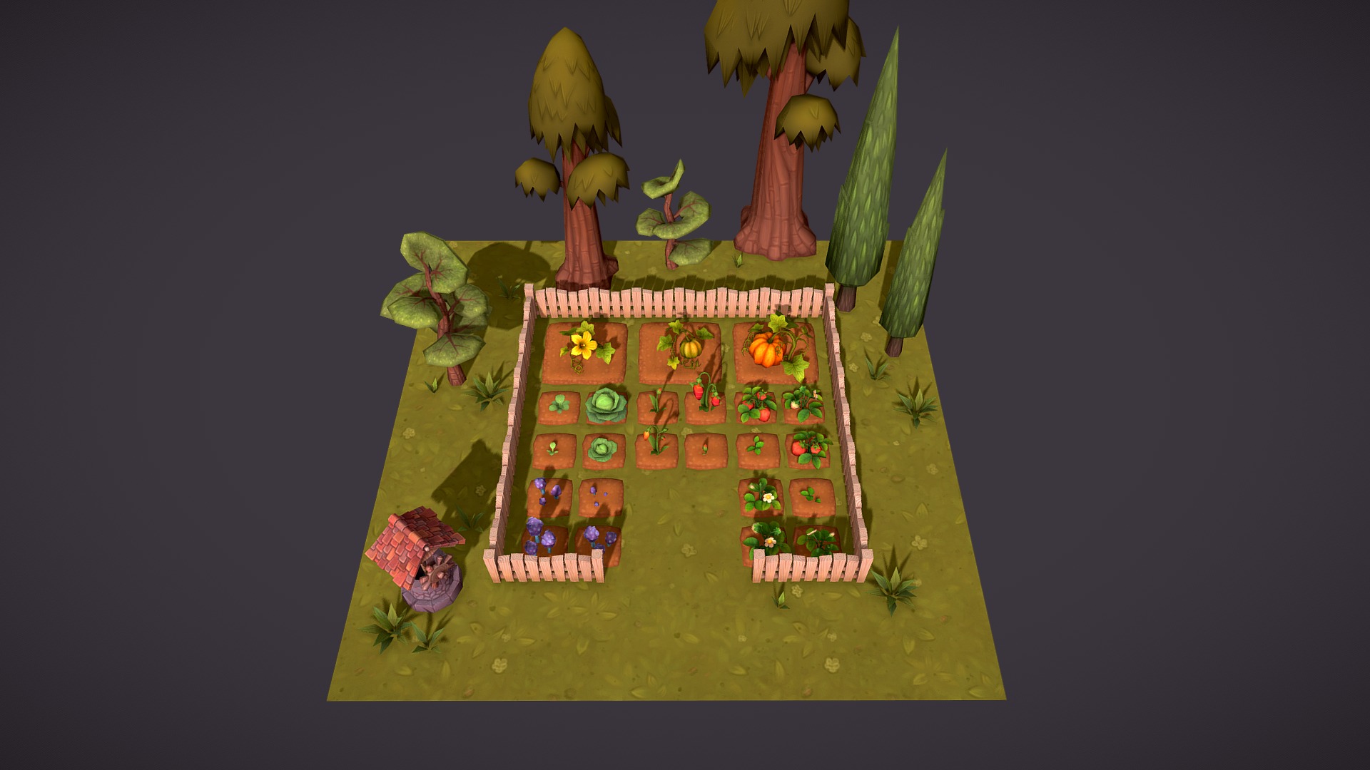 3D model Farm plants - This is a 3D model of the Farm plants. The 3D model is about a gingerbread house on a green background.