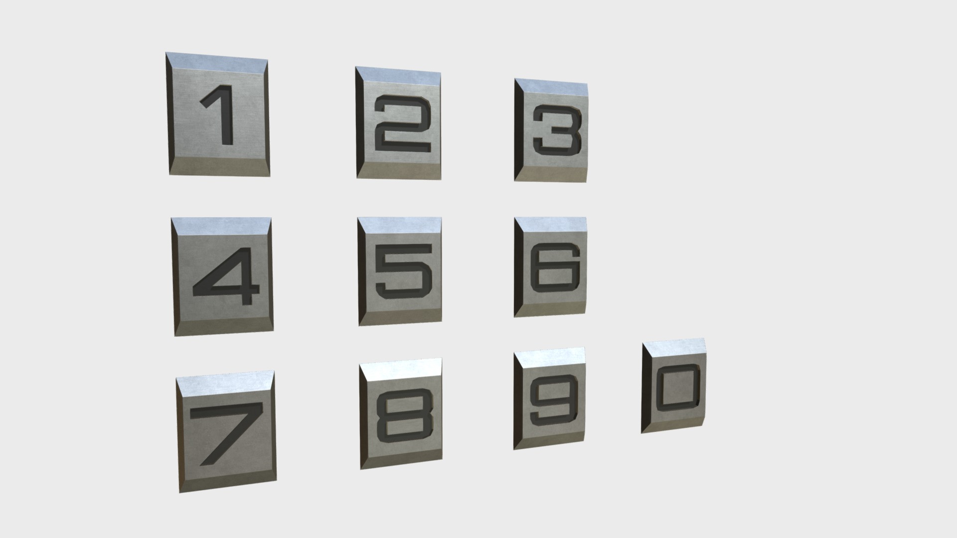 3D model Engraved numbers - This is a 3D model of the Engraved numbers. The 3D model is about a group of squares with numbers.