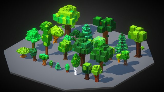 Low Poly Boxy-Stylized Trees #1 3D Model