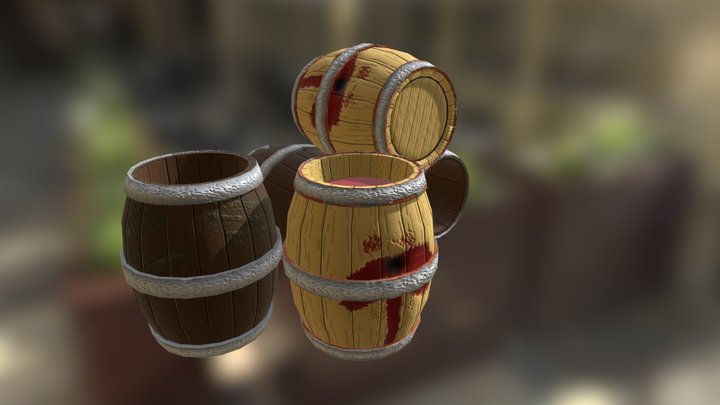 Assorted Wooden Barrels 3D Model