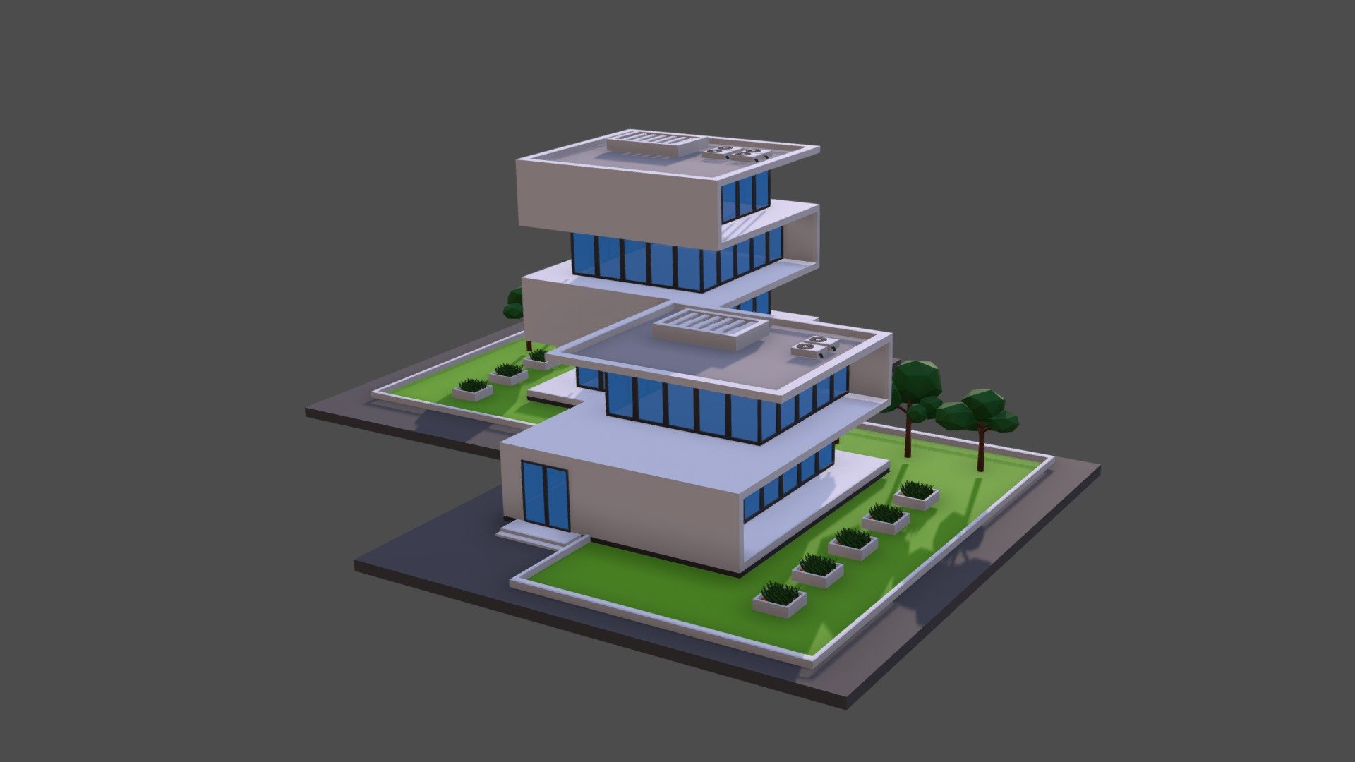 Edificio con giardino Low Poly