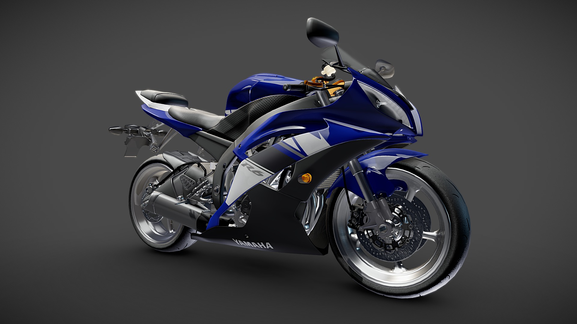 3D model Yamaha R6 - This is a 3D model of the Yamaha R6. The 3D model is about a blue and white motorcycle.