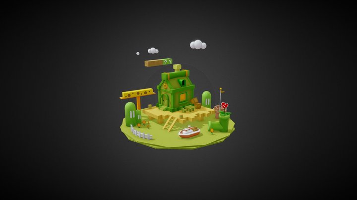 Green Isometric House 3D Model