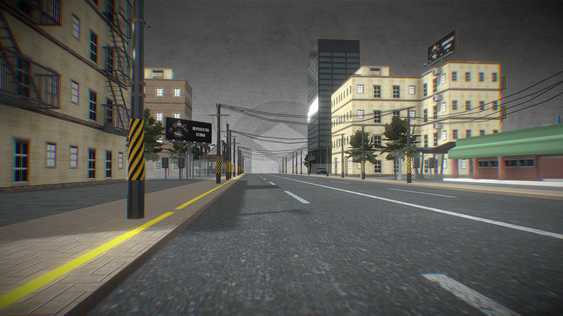 3D model Game Ready City Scene - This is a 3D model of the Game Ready City Scene. The 3D model is about a street with buildings on either side.