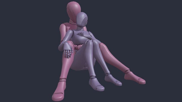 Intimate Sit Pose of Mannequins Sketch Reference 3D Model