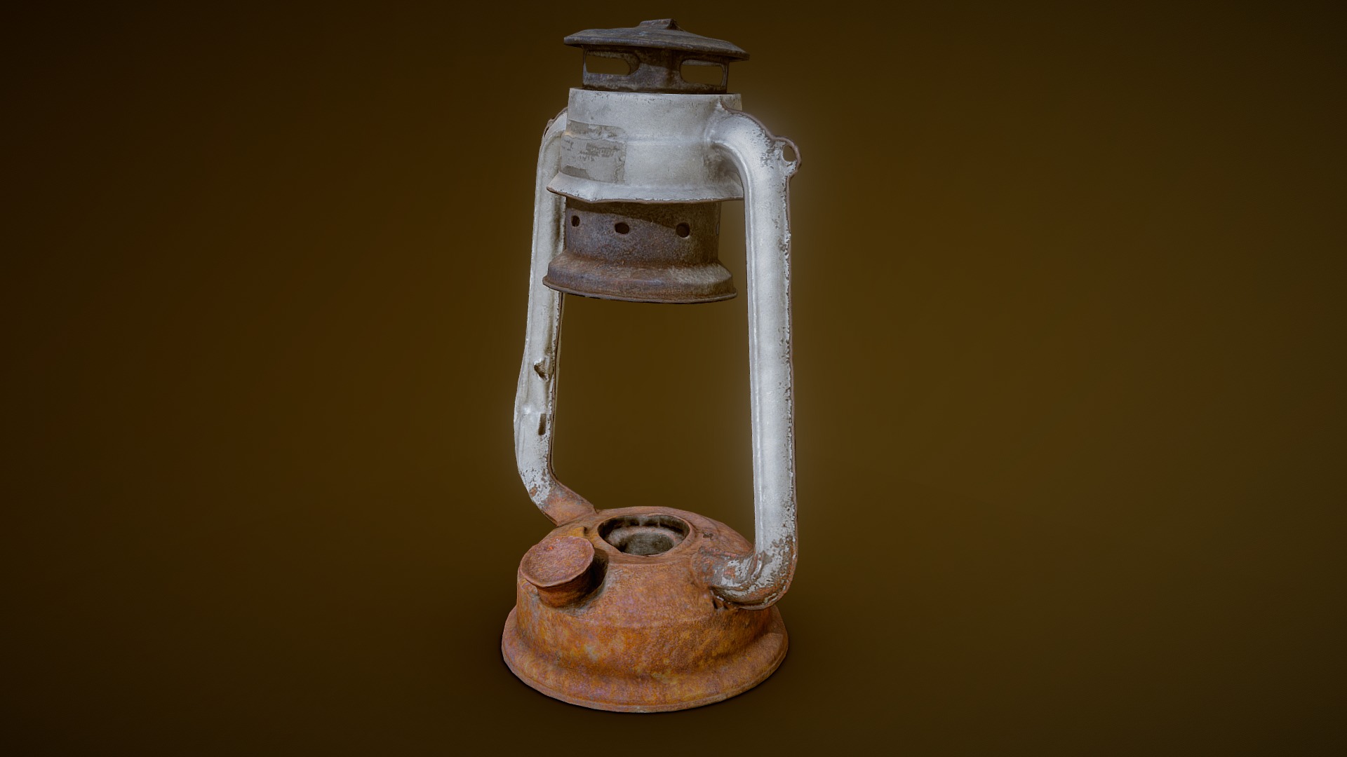 3D model Old Rusty Oil Lamp - This is a 3D model of the Old Rusty Oil Lamp. The 3D model is about a metal object with a screw.