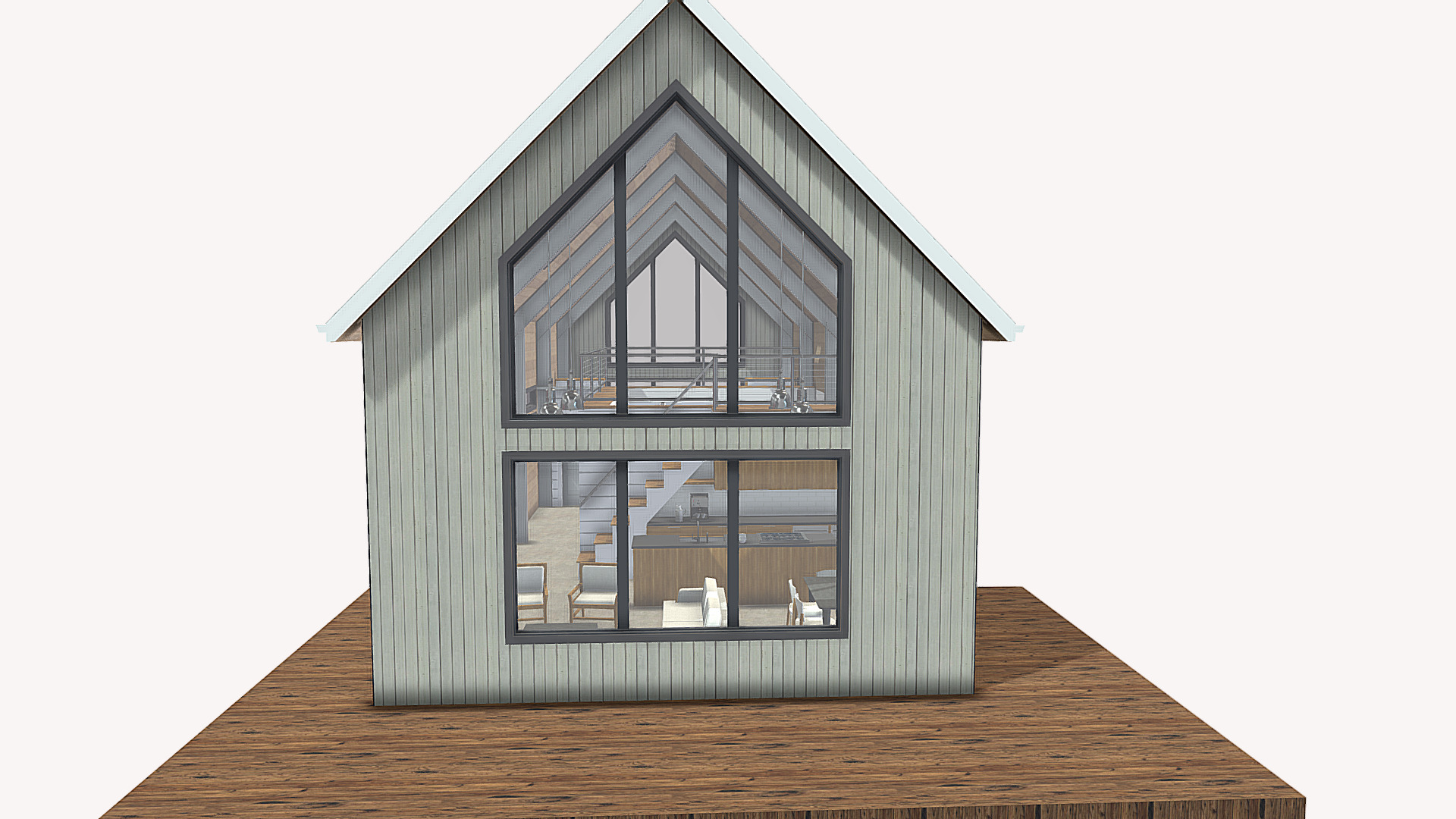 3D model Modern Barn Renovation – Full House Floorplan - This is a 3D model of the Modern Barn Renovation - Full House Floorplan. The 3D model is about a house with a glass window.