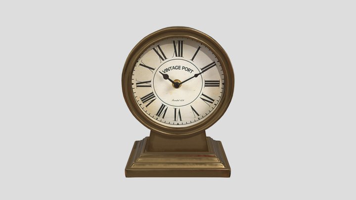 Metal Mantel Clock With Gold Finish 3D Model
