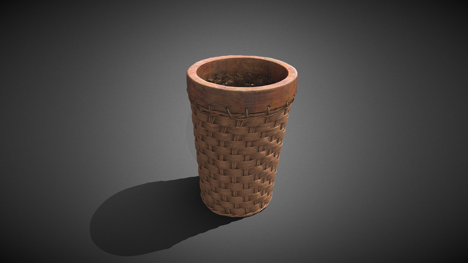 Brown Wicker Trash Bin