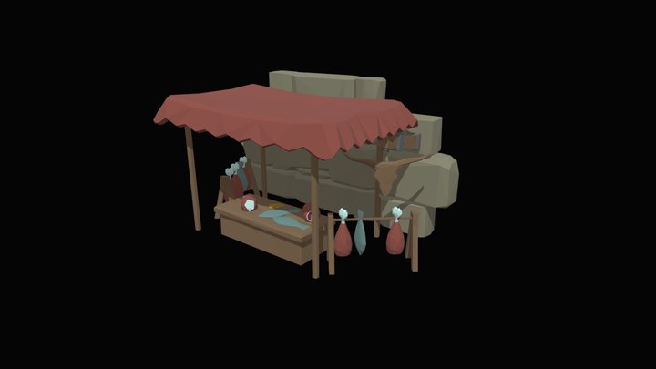 Cartoon butcher market Polygonal 3D Model