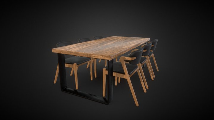 Sleek Modern Dining Table Set 3D Model