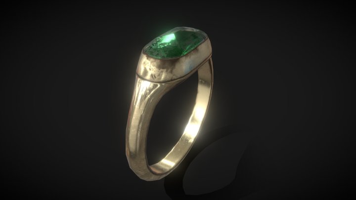 Gold Ancient Ring Green Gem Stone (game-ready) 3D Model