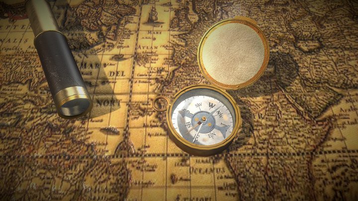 Compass, Telescope, Map 3D Model