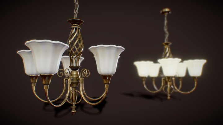 Vintage 1920-40s Art Deco Style Chandelier Light 3D Model