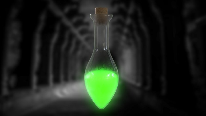 Potion Bottle With Green Glowing Liquid 3D Model