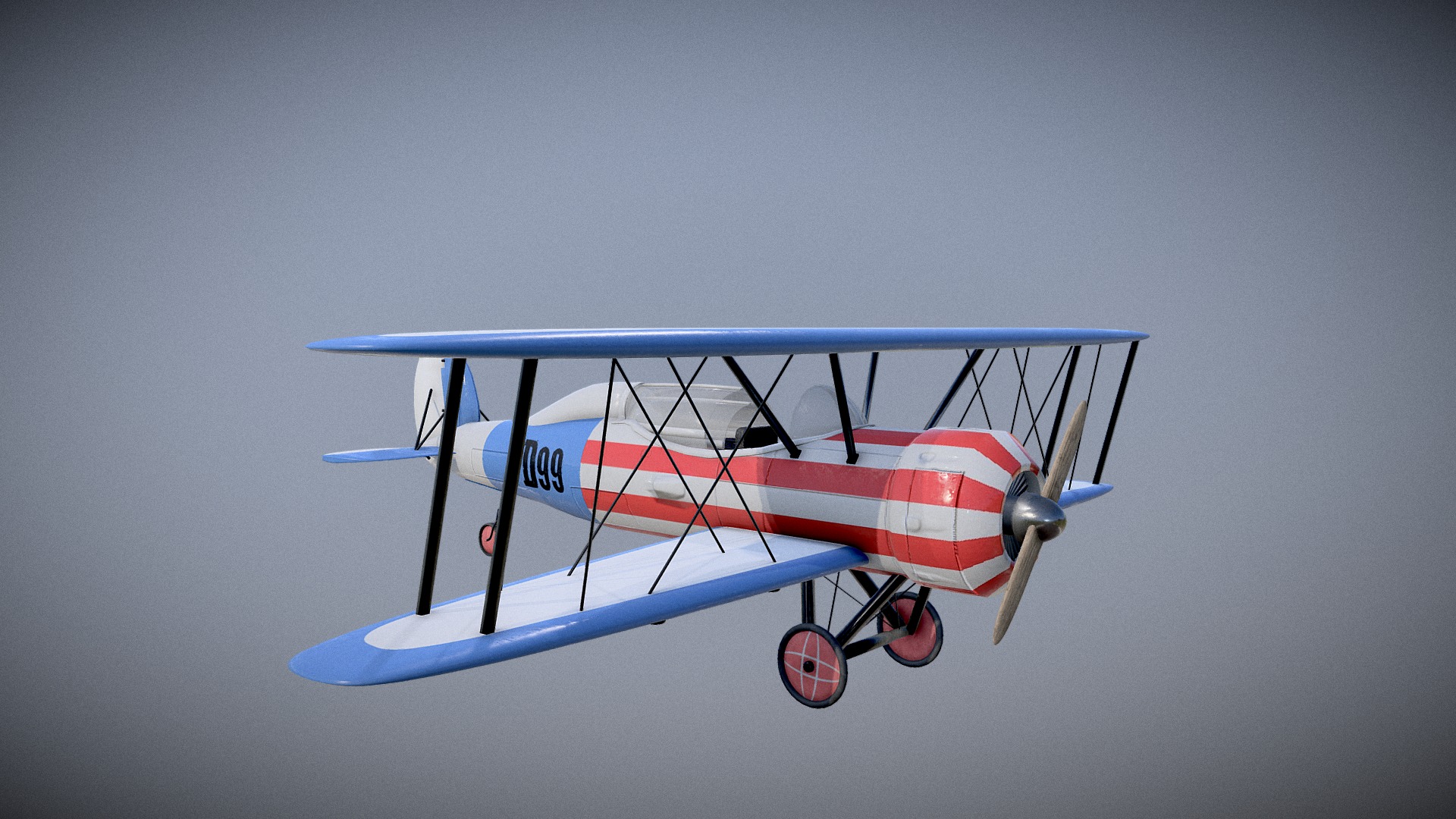 3D model American Style Plane - This is a 3D model of the American Style Plane. The 3D model is about a small airplane flying in the sky.