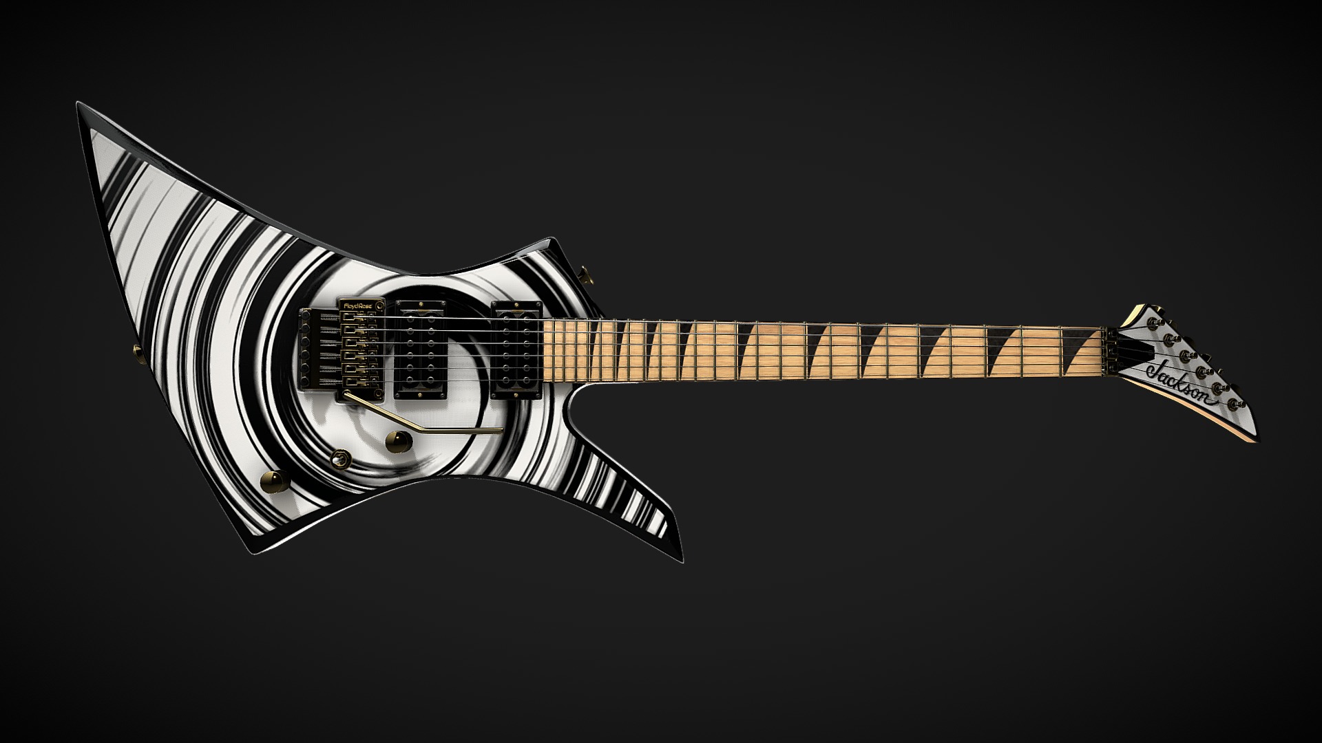3D model Electric guitar Jackson Kelly skin3 - This is a 3D model of the Electric guitar Jackson Kelly skin3. The 3D model is about a black and white guitar.