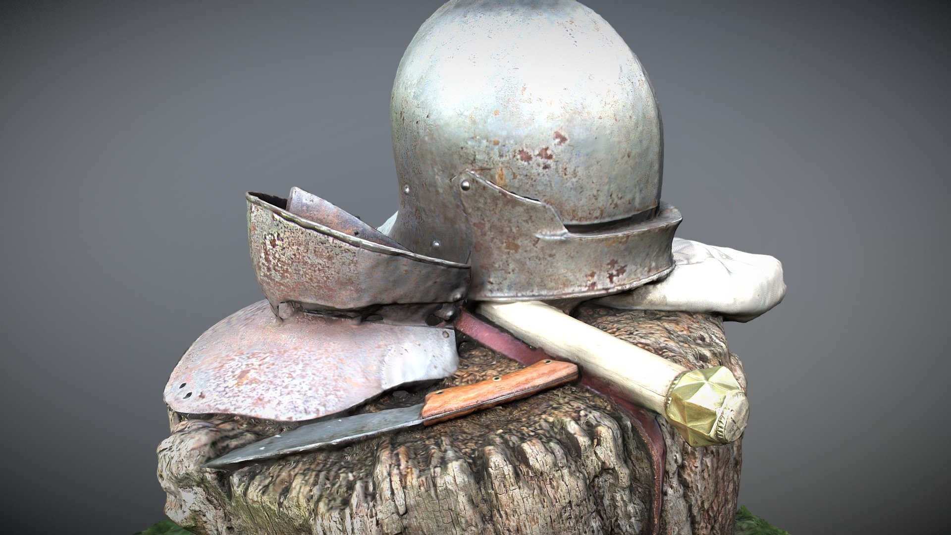 Medieval helmet, mace and knife 3D model by Beer Knight