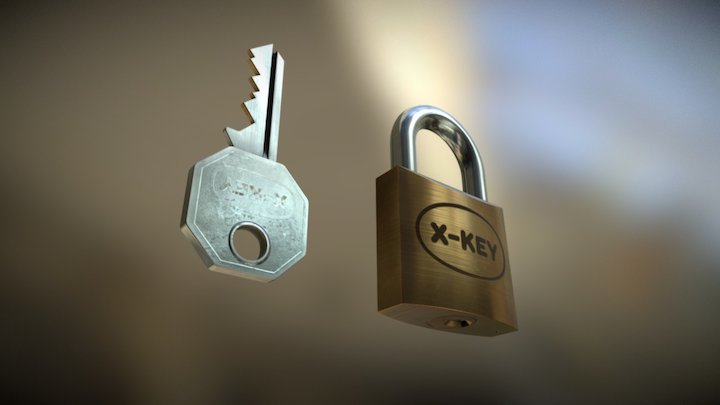 Small Padlock and Key 3D Model