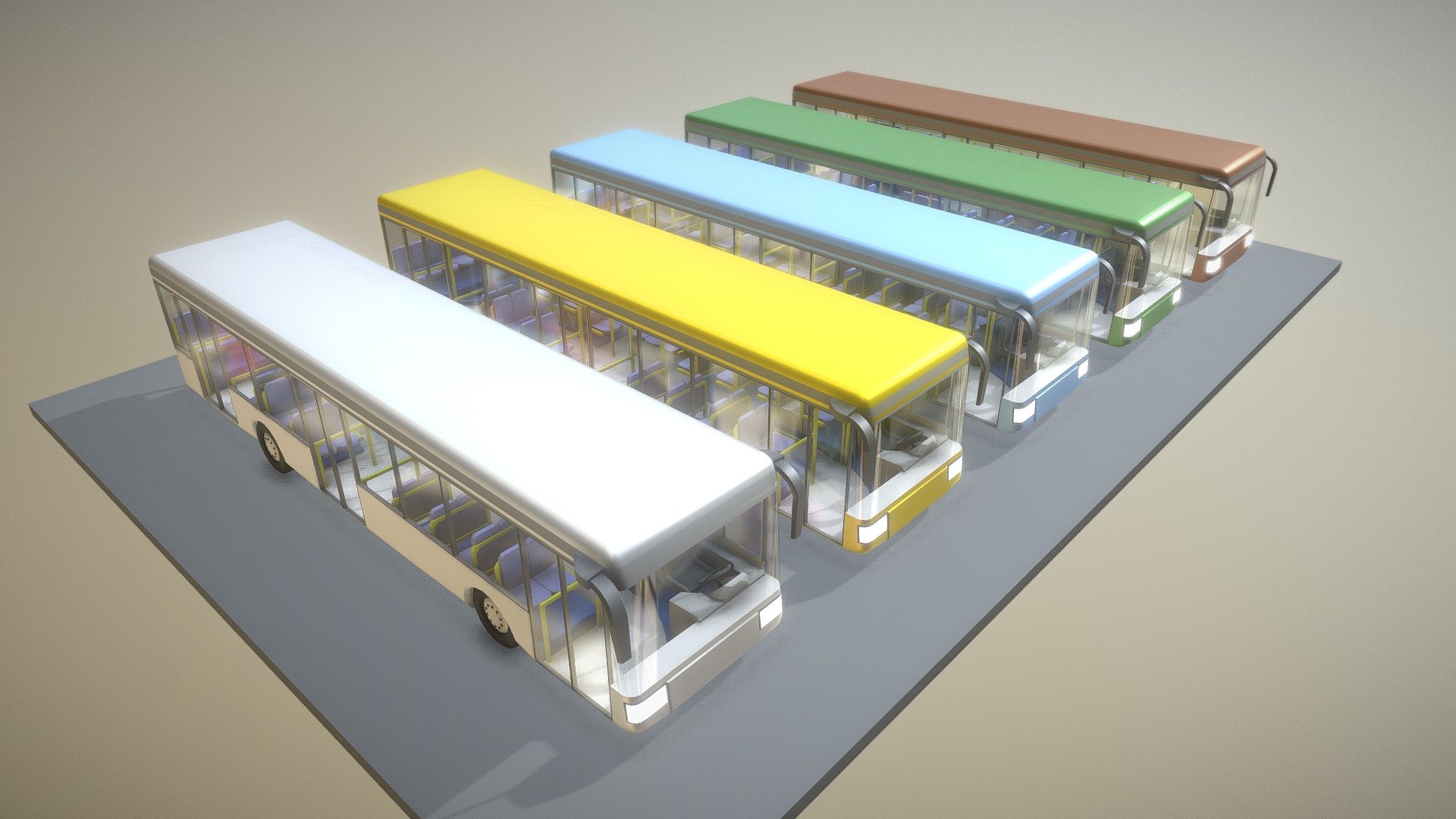 Fahrzeugtyp Stadtbus in verschiedenen Farben Buy Royalty Free 3D