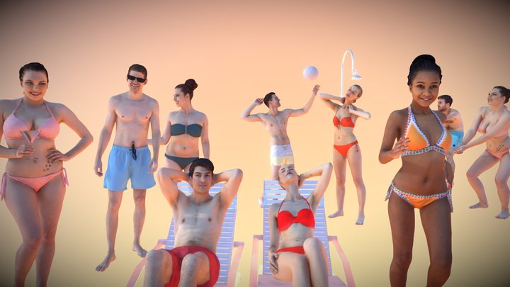 10x Treapl 3D Beach People Vol01 3D Model