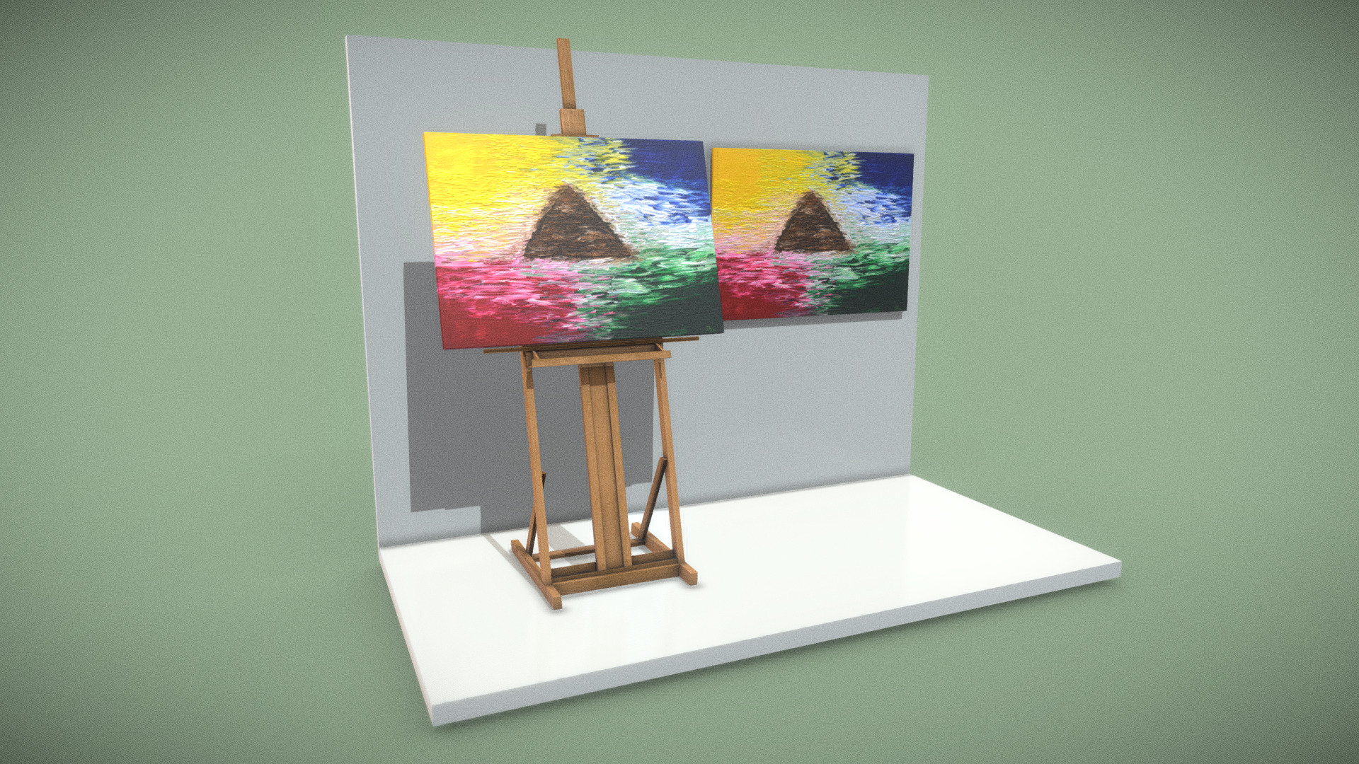 3D model Homeland – Oil Painting - This is a 3D model of the Homeland - Oil Painting. The 3D model is about a painting on a stand.