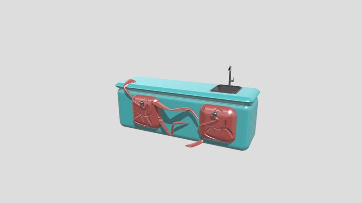 Simple Living Kitchen Counter 3D Model