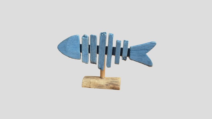 Blue wooden decorative fish figurine 3D Model
