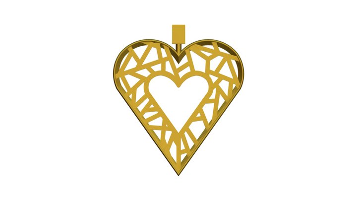 Gold Heart Necklace - Birds Nest 3D Model