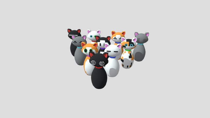 Cat Bowling Pins 3D Model