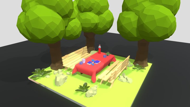 small low poly trees with low poly seat assets 3D Model