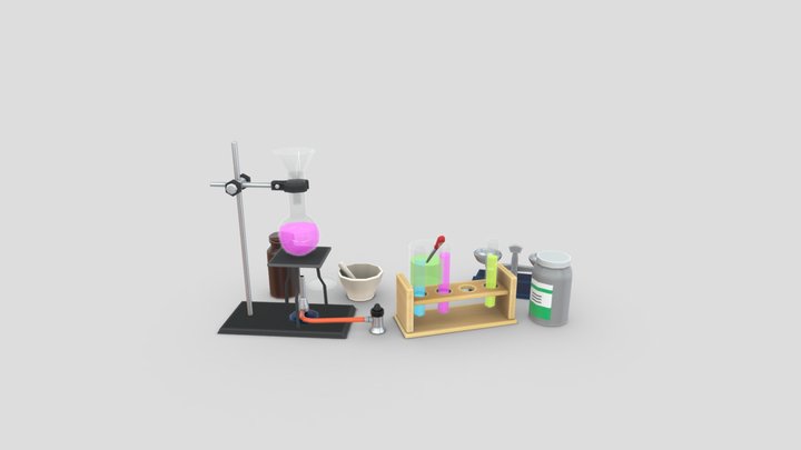 Stylized Low Poly Lab Equipment Set 3D Model