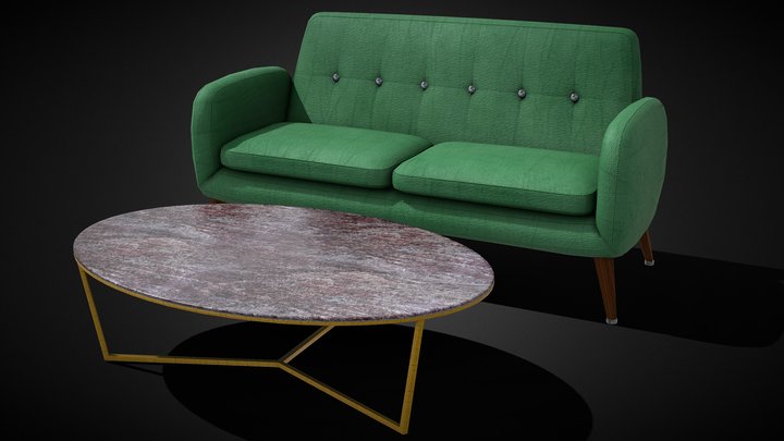 Modern Leather Sofa with Coffee Table 3D Model