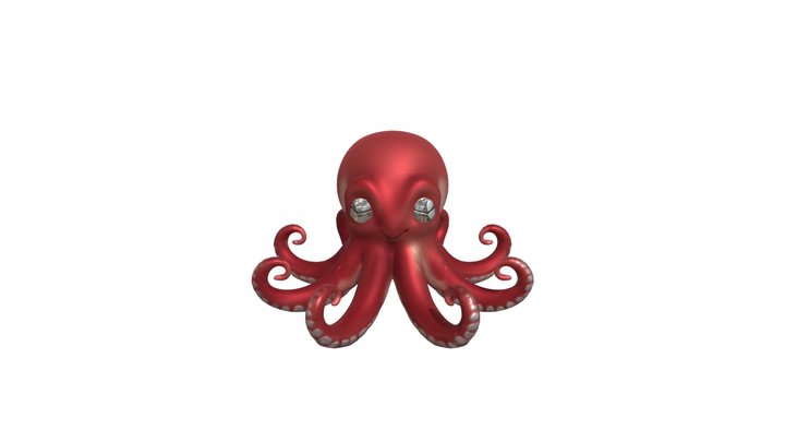 Cartoonish smiling octopus with closed eyes 3D Model