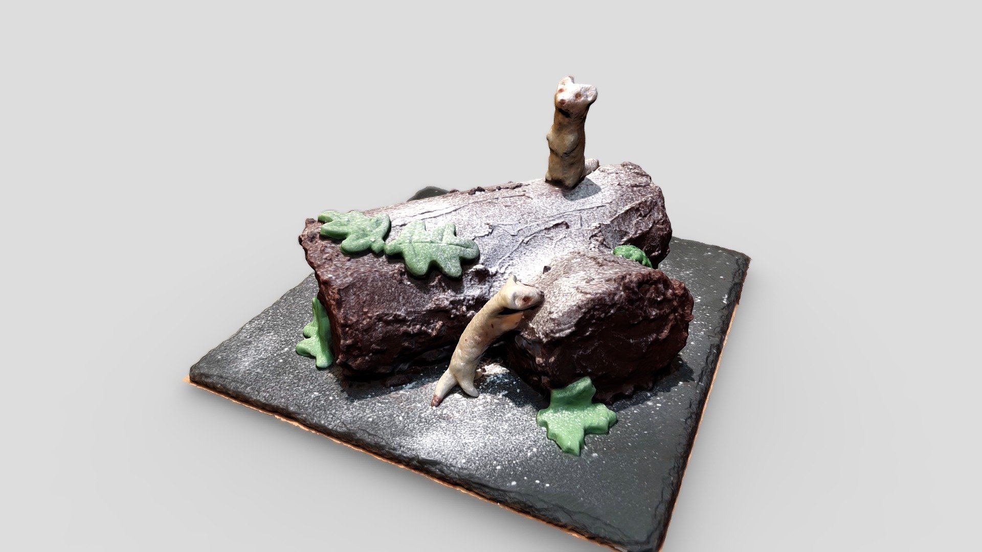 Yule Log with Marzipan Weasels