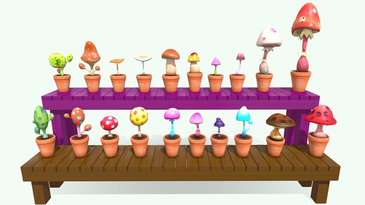 Mushrooms Asset Pack Low Poly 3D Model