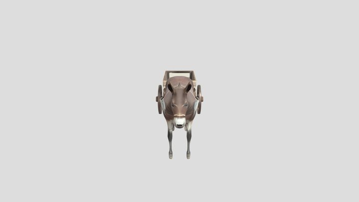 horse-drawn wooden cart 3D Model