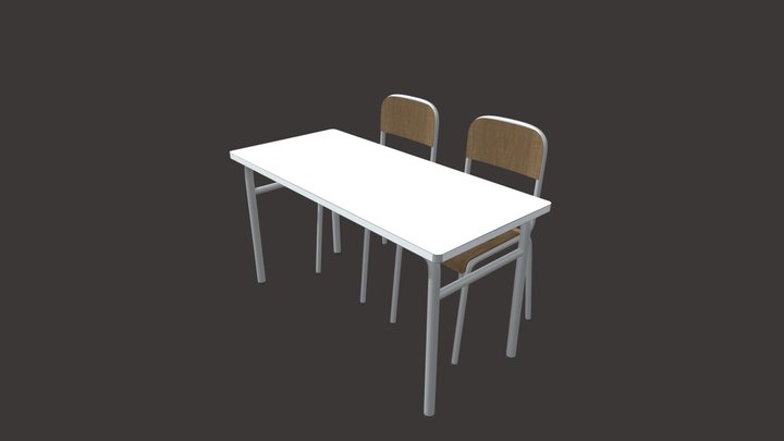 Simple school table with two chairs 3D Model