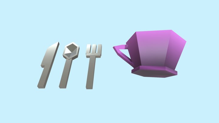 Low-Poly Cup & Silverware Set