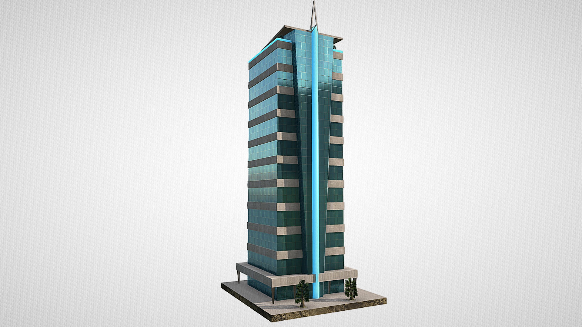 3D model Office Building (Low Poly) - This is a 3D model of the Office Building (Low Poly). The 3D model is about a tall building with a blue top.
