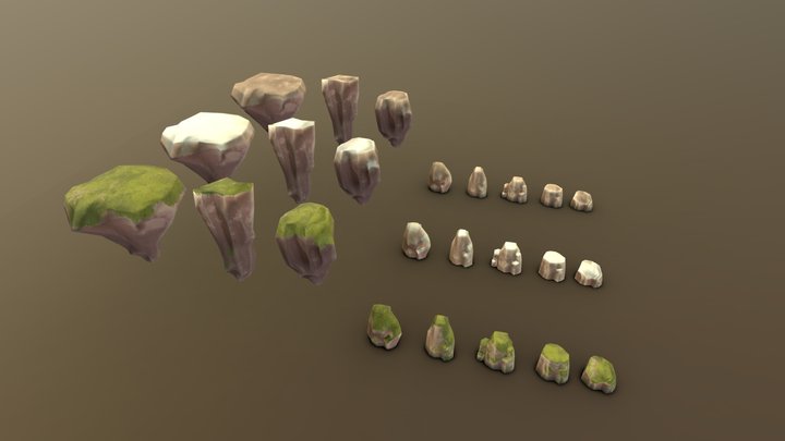 Cartoony Rock Assets Pack (Three textures) 3D Model