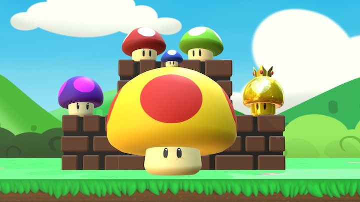 Mario Mushroom Scene 3D Model