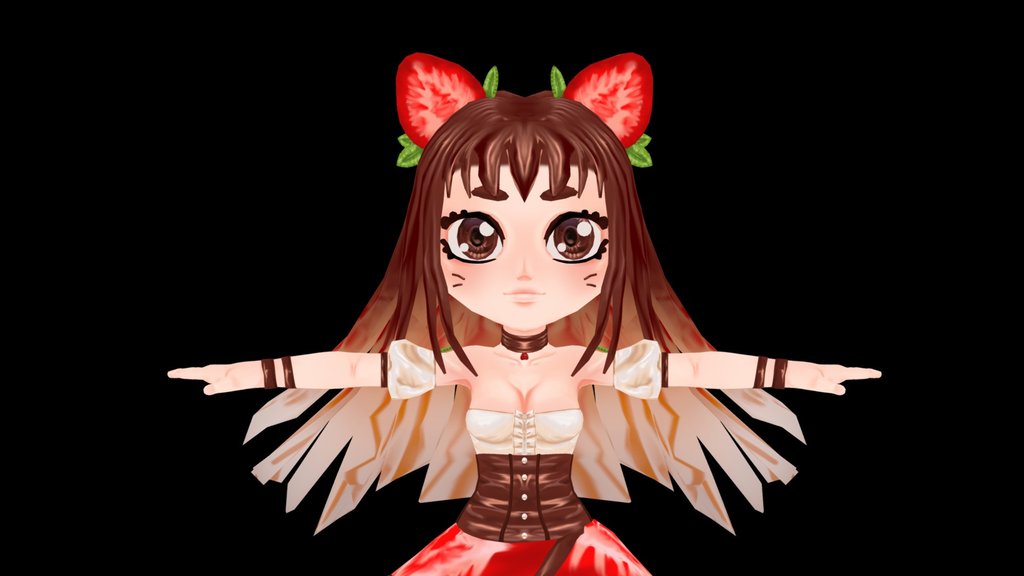 Free Strawberry and chocolate waffle Chibi Neko