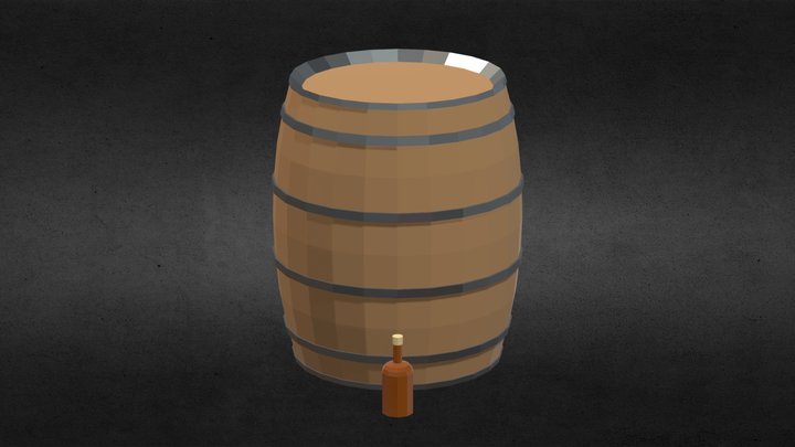 Lowpoly Whiskey Barrel and Bottle