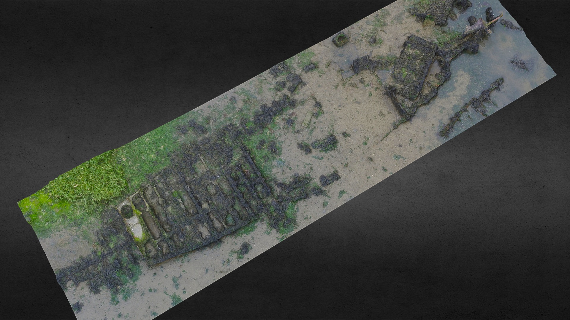 3D model Wreck 1, Poole - This is a 3D model of the Wreck 1, Poole. The 3D model is about a stone wall with a hole in it.
