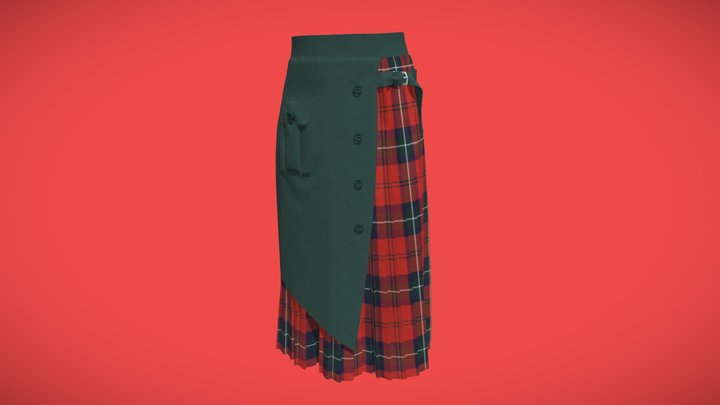 Tartan two-layered skirt with a belt 3D Model