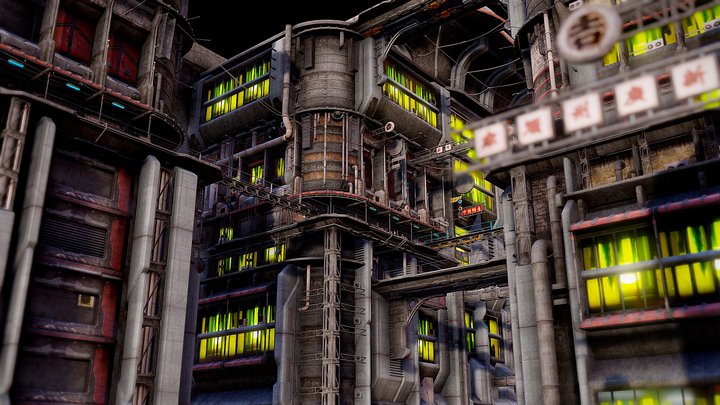 Futuristic Dystopian City Gameready 3D Model