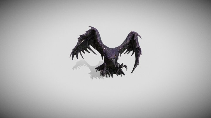 black raven, with spread wings and claws 3D Model