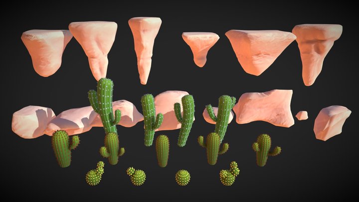 TV-World: Desert Rocks & Cacti 3D Model